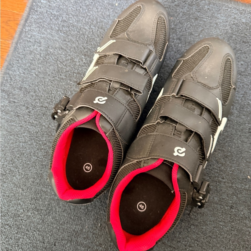 Peloton Black Cycling Shoes with Red Accents